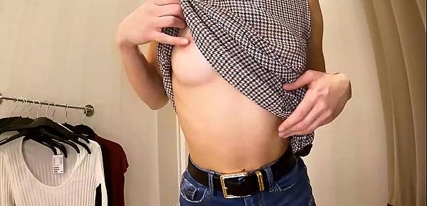  Sexy teen with small tits try-on haul slim blouses, pullovers in dressing